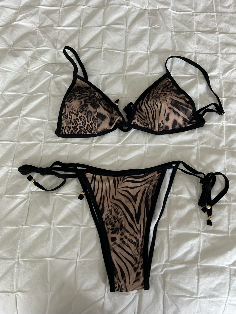 SHEIN Brown and Black Animal Print Triangle Bikini (NWT)